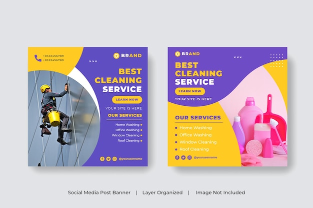 Vector cleaning service social media post banner template home cleaning business marketing square flyer