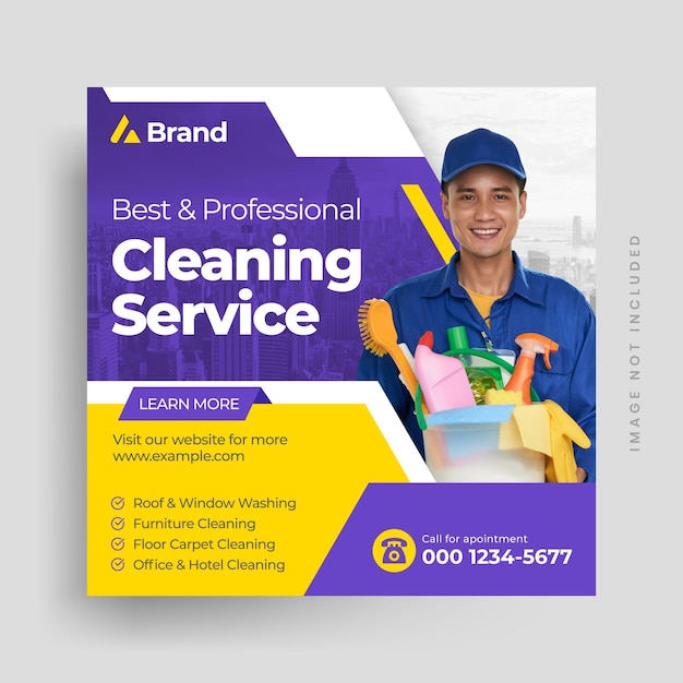 Cleaning service social media post square banner template