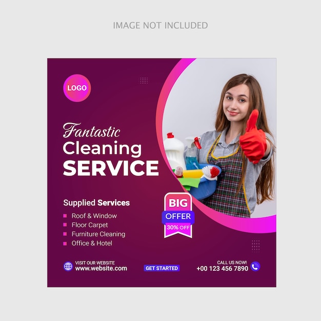 Vector cleaning service social media post template for housekeeping