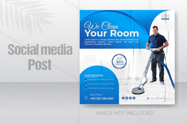 Cleaning service social media post and web banner square design template