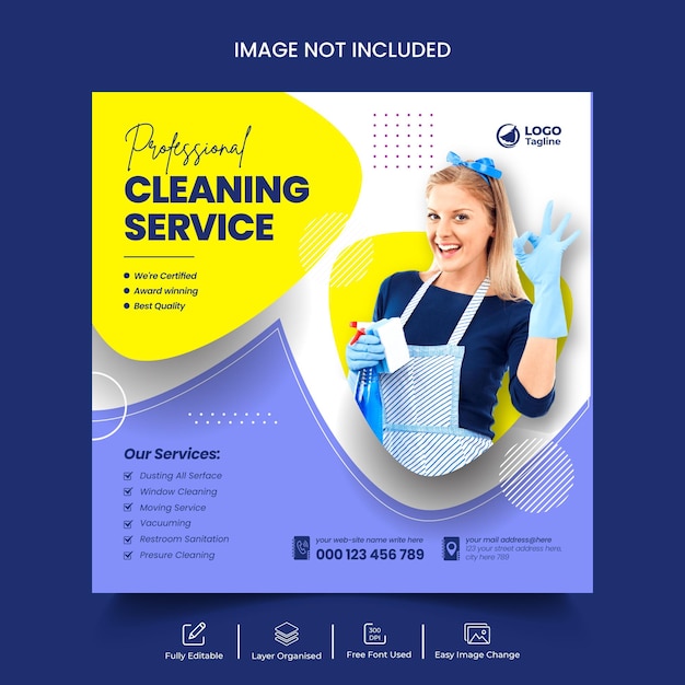 Vector cleaning service social media post or web banner template design