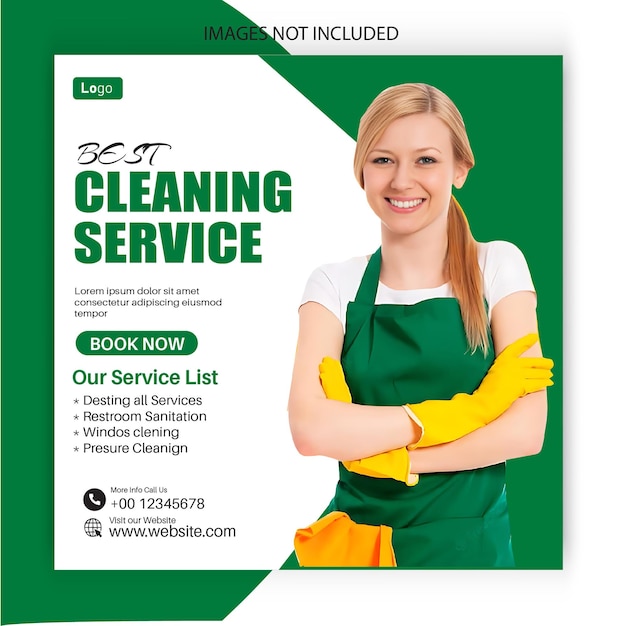 Cleaning service social media post or web banner template design