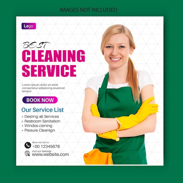 Cleaning service social media post or web banner template design