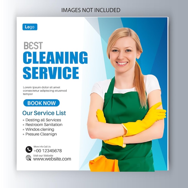 Cleaning service social media post or web banner template design