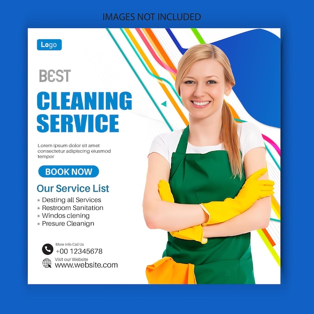 Cleaning service social media post or web banner template design