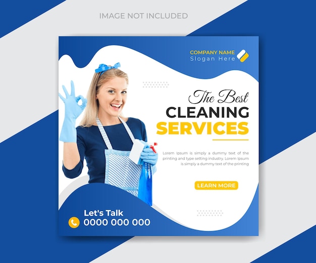 Vector cleaning service square flyer social media post or web banner template