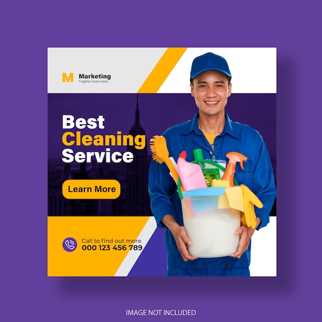 cleaning service square social media post or banner template