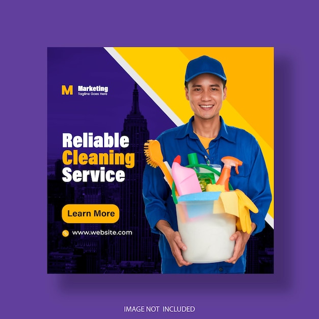 Cleaning service square social media post or banner template