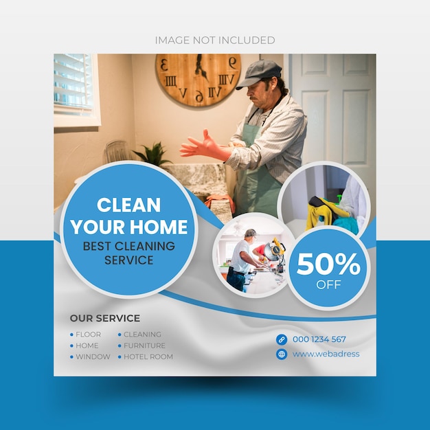 クリーニングサービスの正方形のソーシャルメディアの投稿とWebバナーのデザインテンプレートプレミアムベクトル