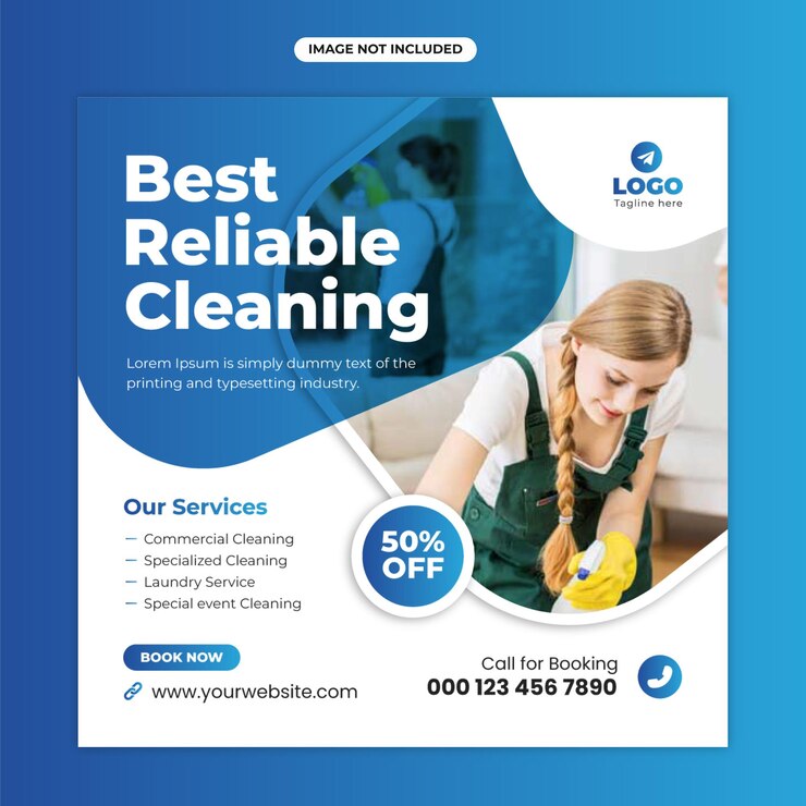 Vector cleaning service square social media post and web banner design template
