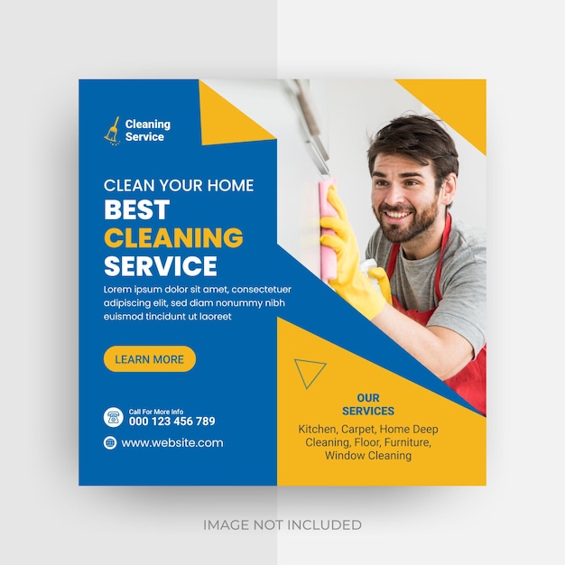 Cleaning service square social media post and web banner template