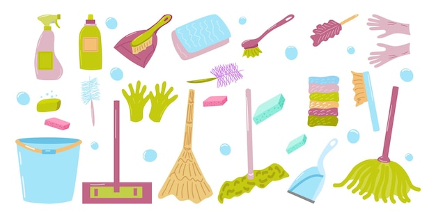 Vector cleaning service supplies and cleaning product set