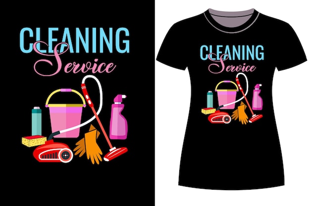 Cleaning Service T-Shirt Design Illustration with Cleaning Tools.