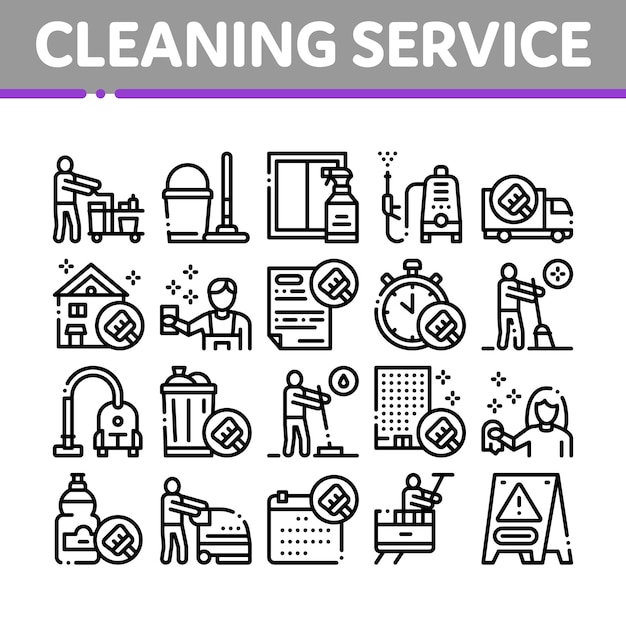 Vector cleaning service tool collection icons set vector