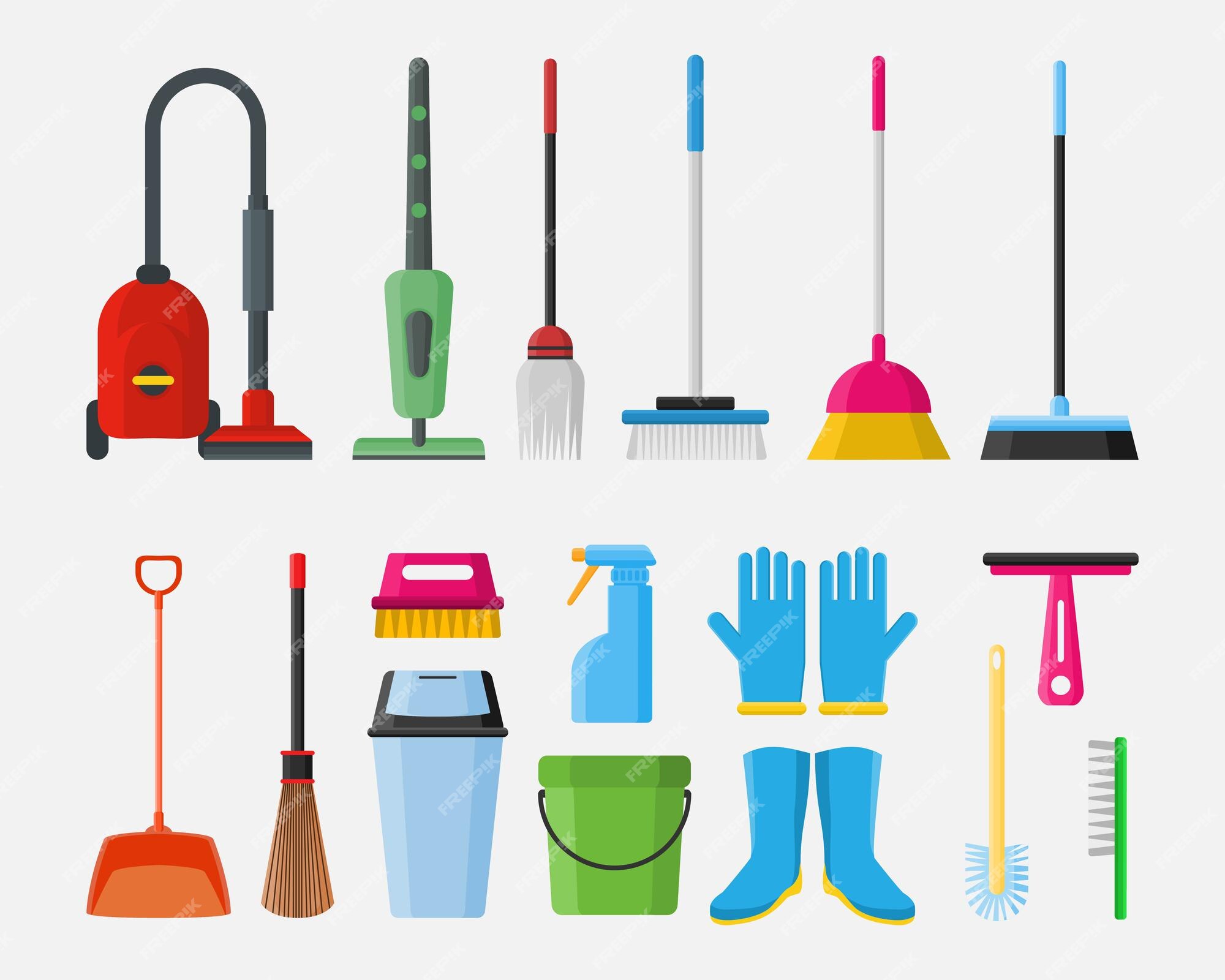 Premium Vector  Set of cleaning equipment house cleaning service tools  vector illustration