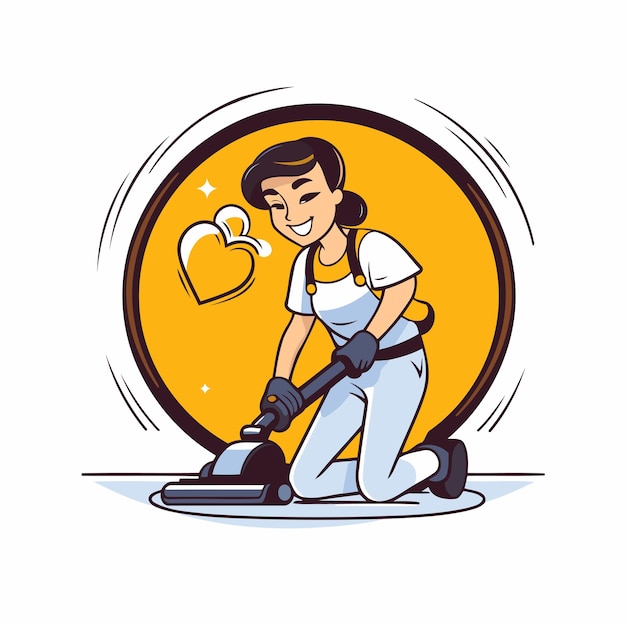 Уборка Векторная иллюстрация женщины, убирающей дом