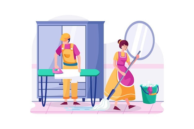 Vettore lavoratori di servizi di pulizia pulizia di casa