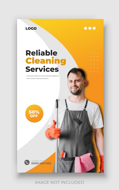 Cleaning services social media post and instagram story or advertising banner template