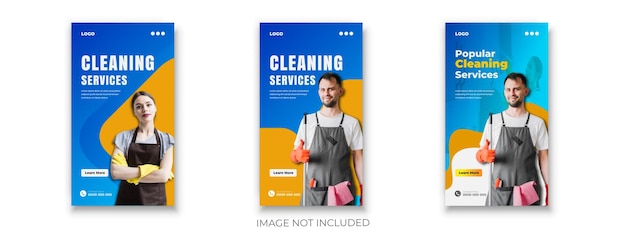 cleaning services social media post and instagram story or advertising bundle banner design template