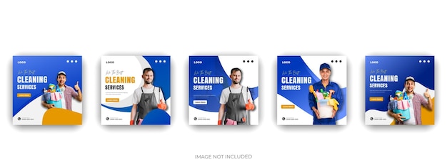 Vector cleaning social media post and house cleaning business promotion bundle cover