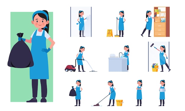 Vector cleaning staff character set illustration