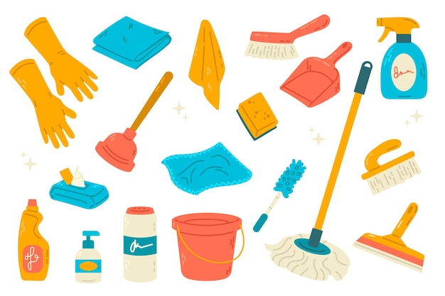cleaning tools and equipment cleaning service and housekeeping vector illustration