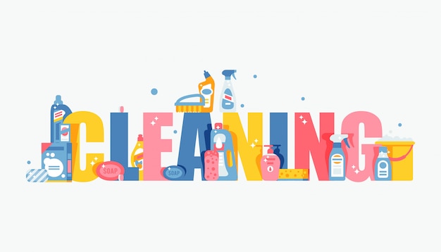 Cleaning typography  illustration, Flat style cover for brochure or booklet