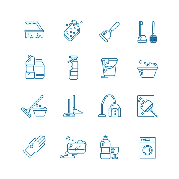 Vector cleaning and washing house outline icons.