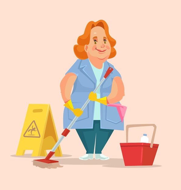 Cleaning woman staff worker character.