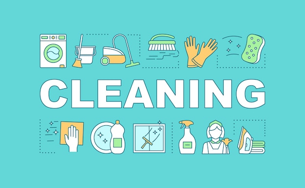 Vector cleaning word concepts banner. maid service. housekeeping. dry, steam cleanup. home maintenance. presentation, website. isolated lettering typography idea, linear icons. vector outline illustration