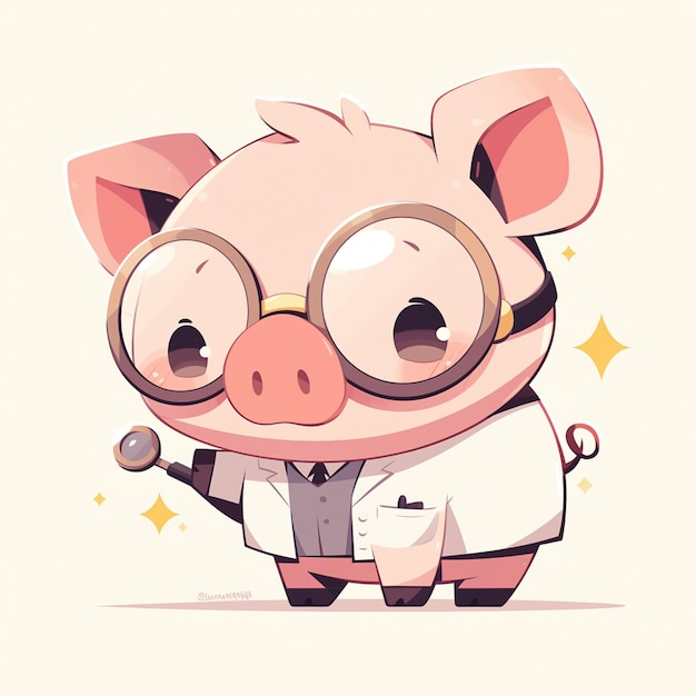 A cleanloving pig doctor cartoon style