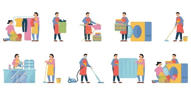 Vector cleans house illustrations