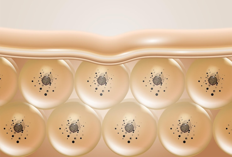 Vector cleansing skin layers with cells 3d illustration