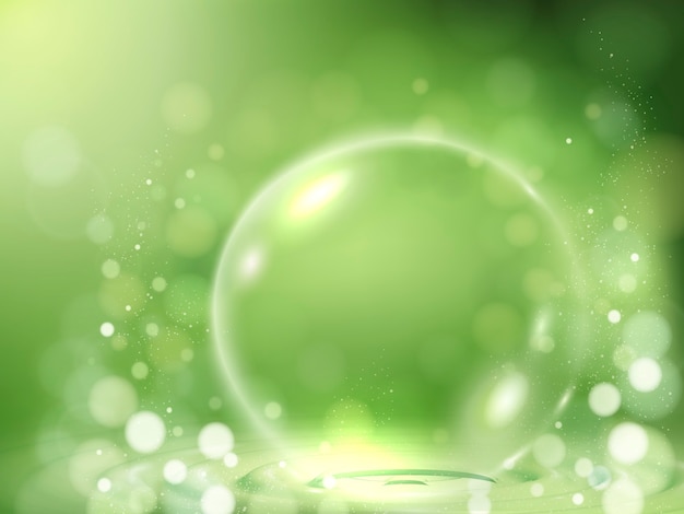 Clear bubble element, decorative things on green bokeh background, 3d illustration