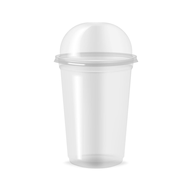 Vettore bicchiere di plastica vuoto trasparente con mockup con coperchio a cupola contenitore monouso trasparente per bevande da asporto