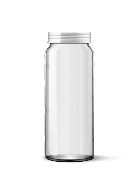 Vector clear empty transparent glass jar with metal cap