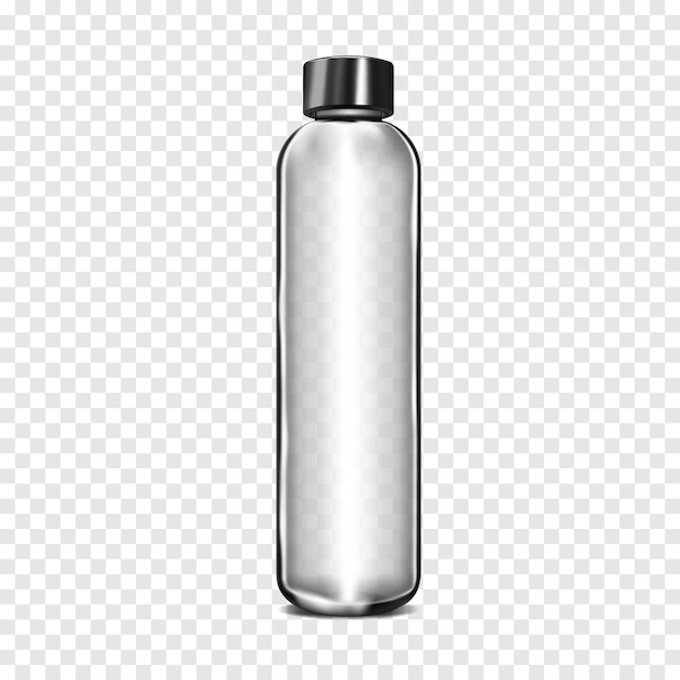 Vector clear glass cylindrical bottle with black metallic screw cap vector mockup