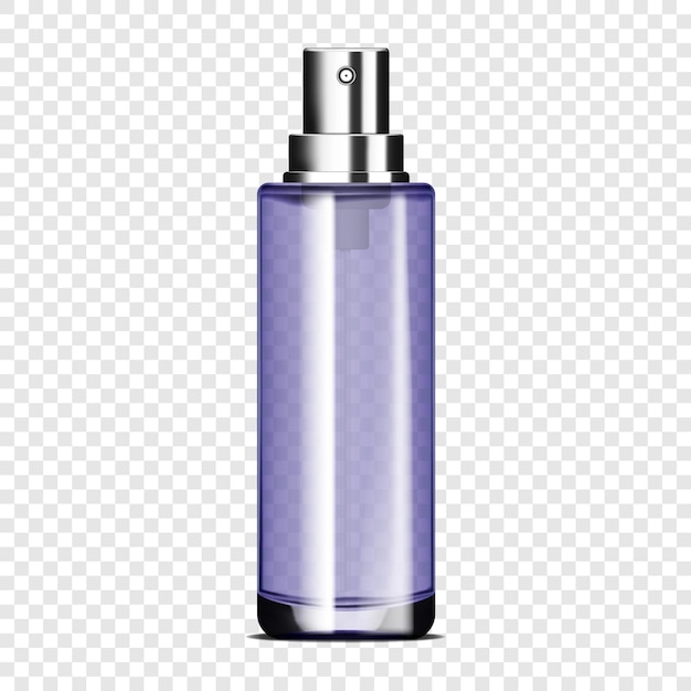 Clear glass spray bottle on transparent background vector mockup Cosmetic product packaging