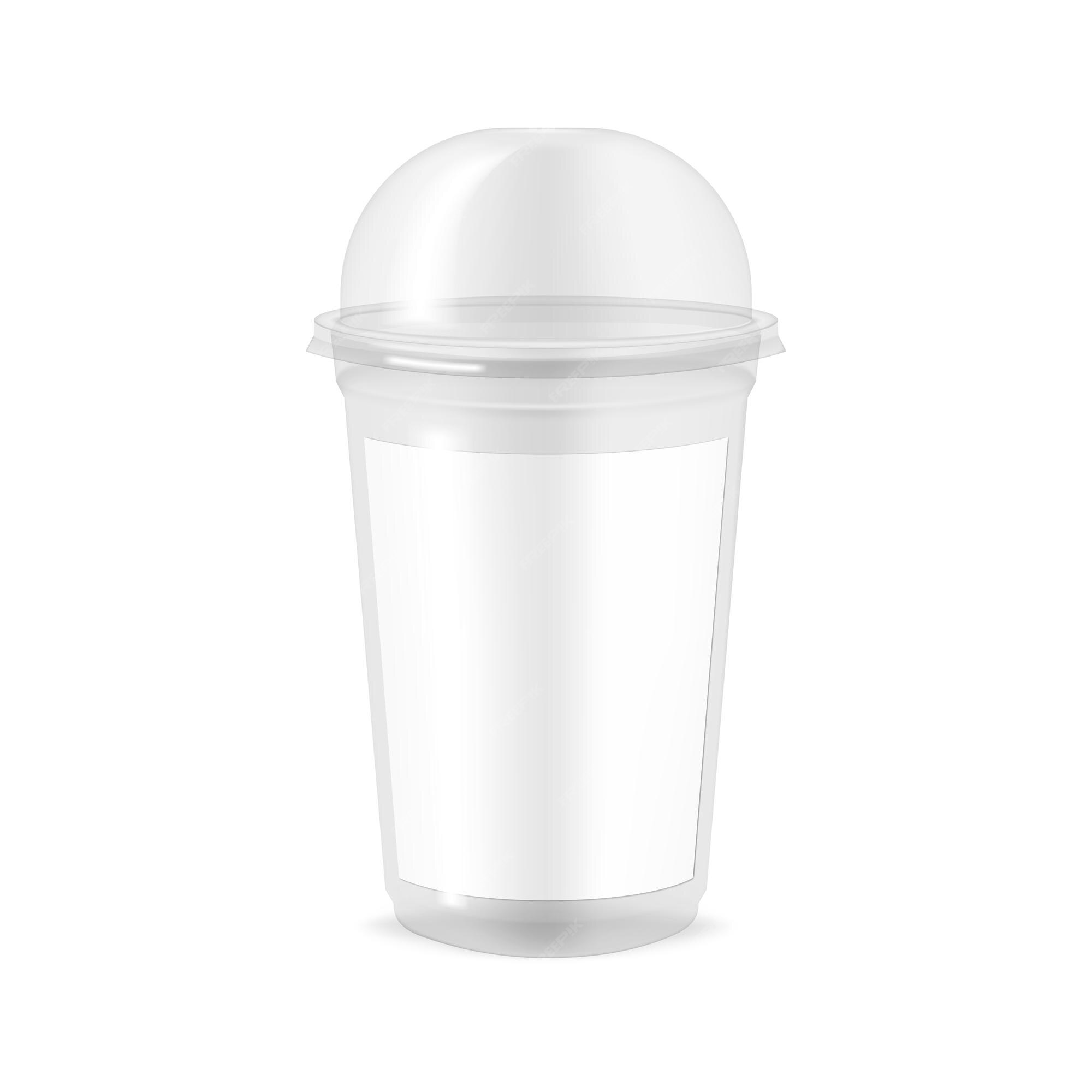 4 Free Clear Plastic Disposable Juice Cup With Dome Lid Mockup