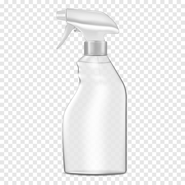 Clear plastic mist spray bottle filled with liquid water spraying container trigger pump sprayer