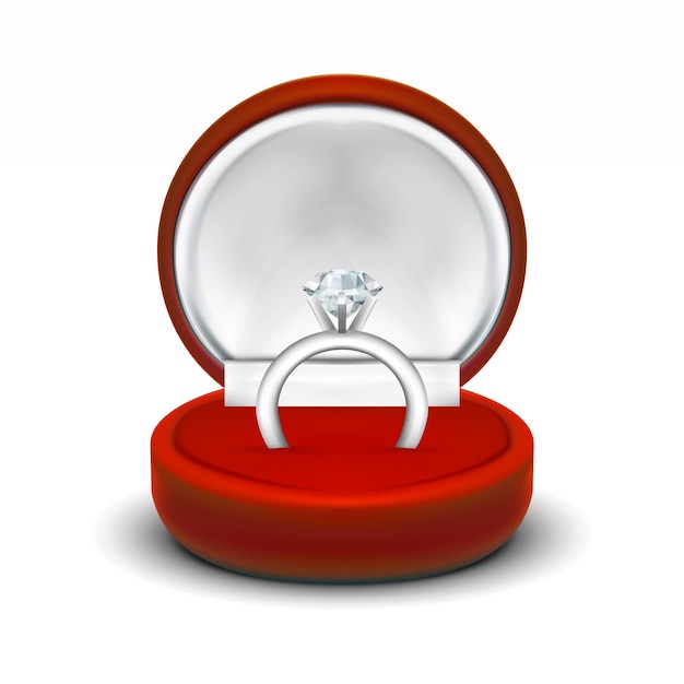 Clear Round Red Velvet Opened Jewelry Gift Box With Diamond Ring