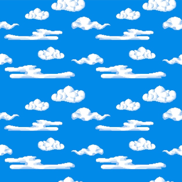 晴れた空と雲のシームレスなピクセルアート