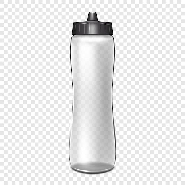 Clear water bottle on transparent background Vector mockup Blank fitness sport flask mockup