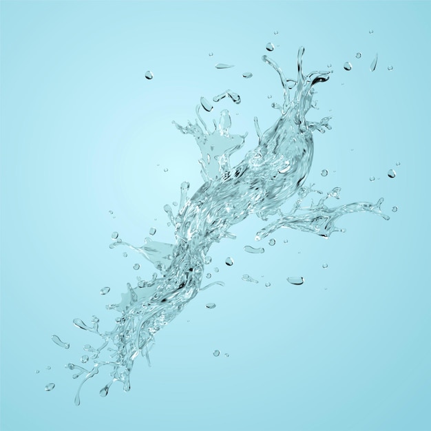 Vector clear water splashes effect on blue background in 3d illustration