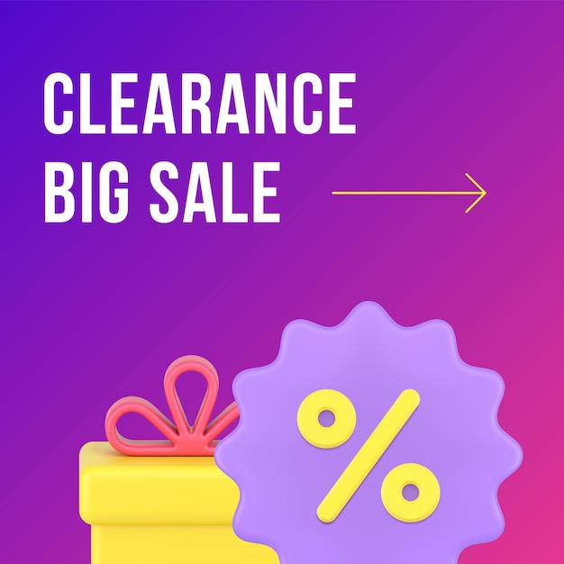 Clearance big sale discount shopping social media post design template d realistic vector
