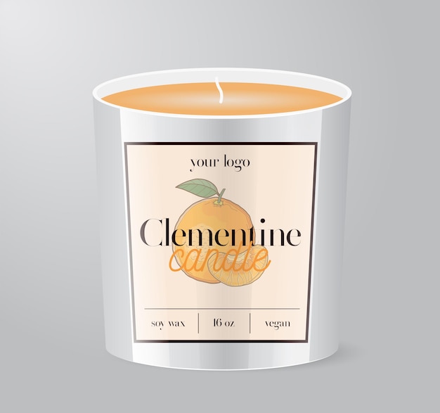 Vector clementine candle label template glass cup packaging isolated