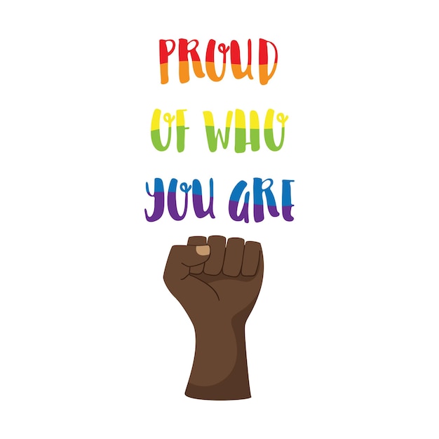 Un pugno chiuso mano nera afroamericana orgoglioso di chi sei lgbt colori arcobaleno