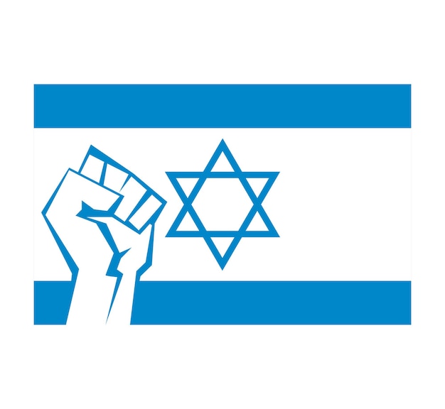 Clenched fist against the background of the flag of Israel Symbol of freedom and military