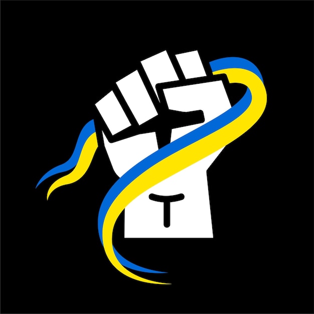 Сжатый кулак держит ленту украинского флага