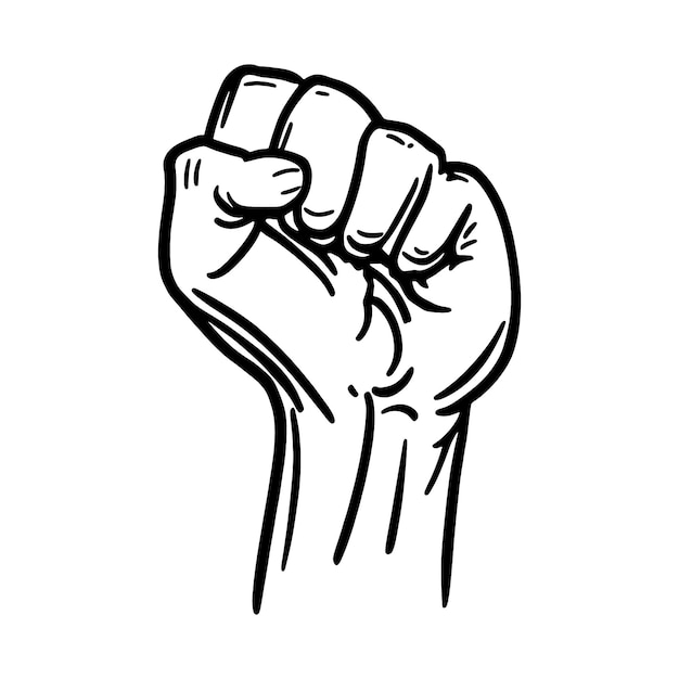 Vector clenched fist raised up hand drawn sketch vector